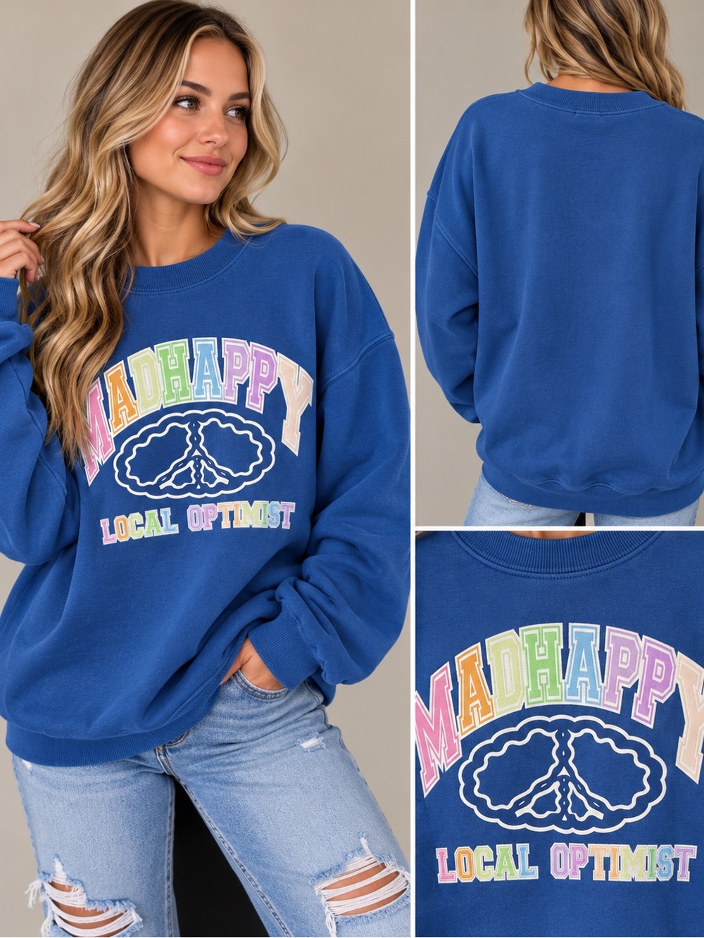 Madhappy Royal Blue 'Local Optimist' Graphic Crewneck